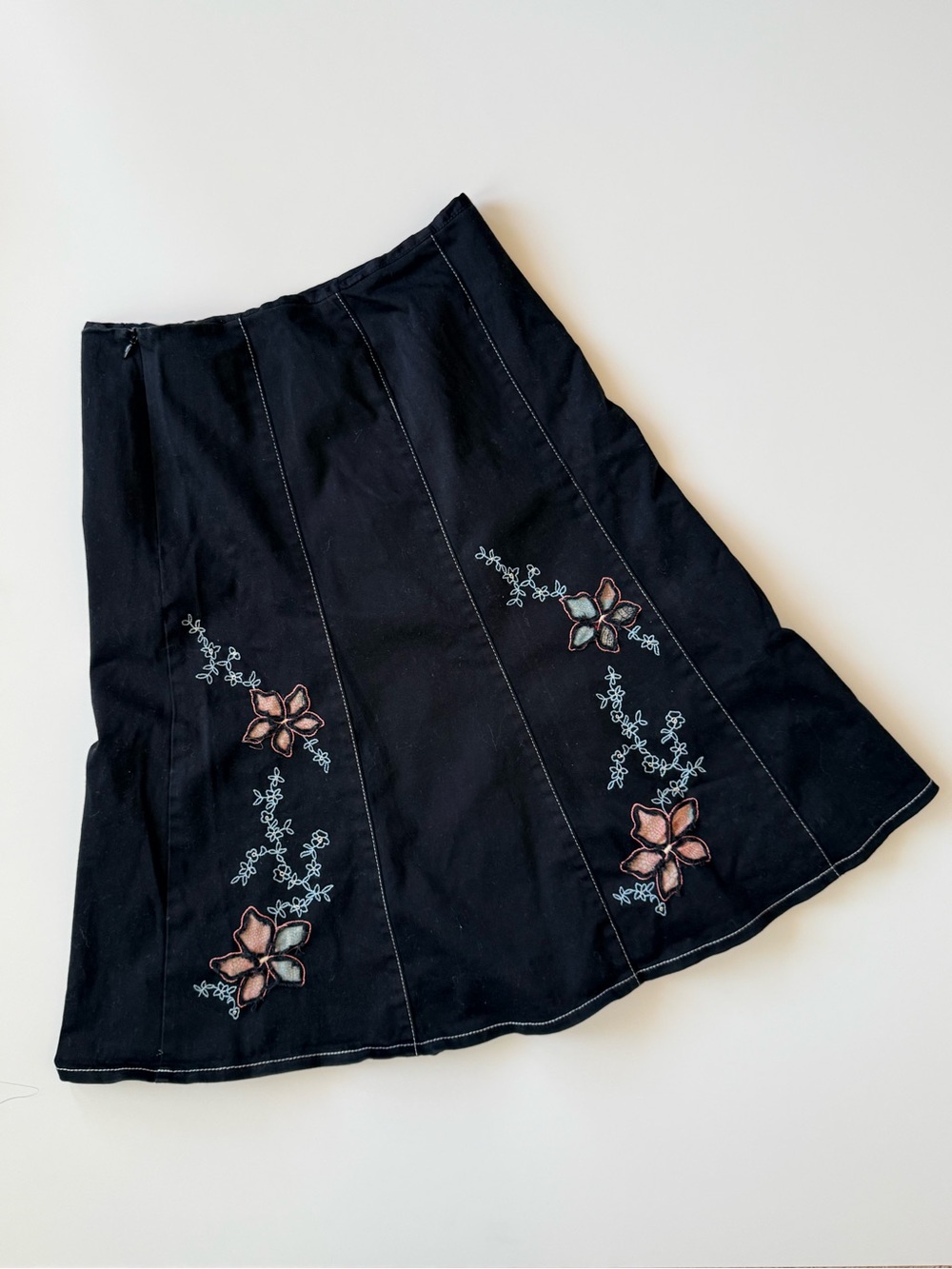 Ruth for Anthropologie Embroidered Floral A-Line Skirt